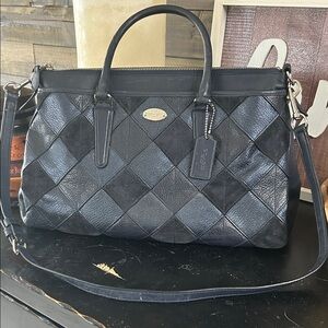 Coach BluePatchwork Quilted Leather Satchel with Detachable Strap